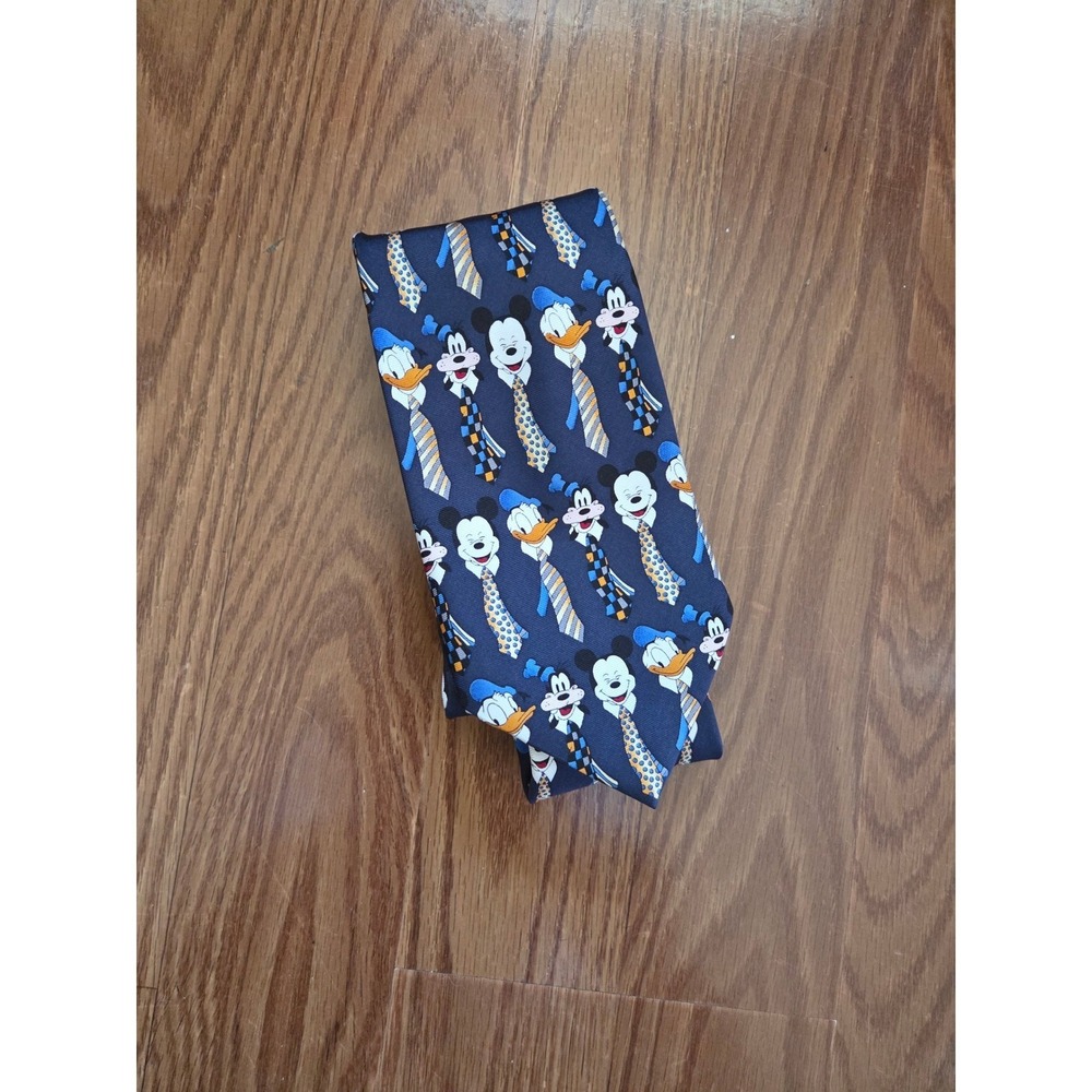 Disneyland Resort Mens Silk Tie Mickey Mouse Donald Duck Goofy Navy Blue Disney